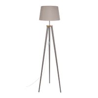 lampara de pie trepied tripode madera natural metal pantalla blanco