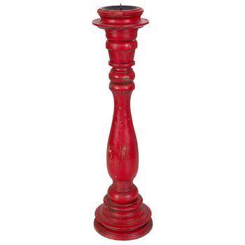Candelabro De Madera Artesanal Rojo 16x16x60h Cm