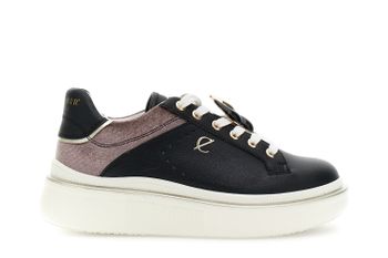 zapatilla con cordones de piel recubierta de inserto de terciopelo black/taupe 40