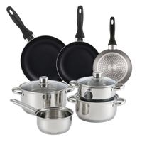 bateria de cocina 7 piezas de acero inox y sartenes gris o162024 cm