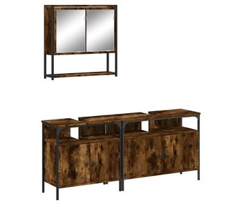Vidaxl set de muebles baño 3 pzas madera contrachapada roble ahumado