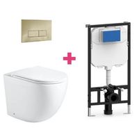 pack inodoro suspendido ceramica genova con cisterna y pulsador dorado rectangular