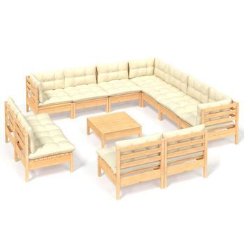 Muebles De Jardín 12 Piezas Cojines Madera Maciza De Pino Vidaxl