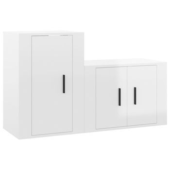 Set De 2 Uds Muebles Tv | Mueble De Salón | Armario Tv Madera Contrachapada Blanco Brillo
