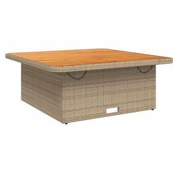 Mesa De Jardín | Mesa De Exterior Madera De Acacia Y Ratán Pe Beige 110x110x71 Cm