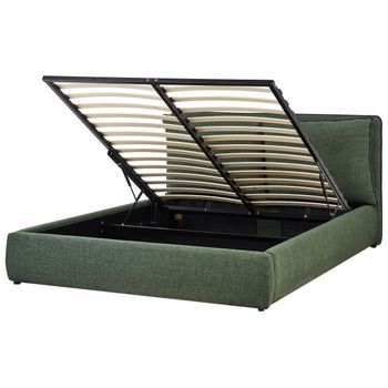 Cama Con Almacenaje Moderna Tapizado De Tela Verde Oscuro 160 X 200 Cm Bajonna