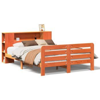 Cama Matrimonial | Cama Para Adultos | Cama Sin Colchón Madera Maciza De Pino Marrón Cera 120x200 Cm Cfw19833