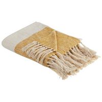 manta de algodon acrilico beige naranja 130 x 170 cm patron a rayas borlas salme