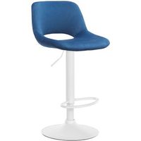 taburete alto para bar x1 con reposapies de terciopelo azul base de metal blanco 100004605