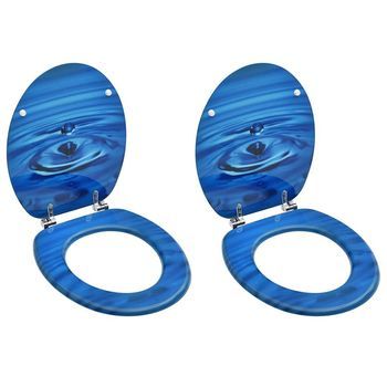 Asientos De Inodoro Con Tapa 2 Uds Mdf Azul Diseño Gota De Agua Vidaxl