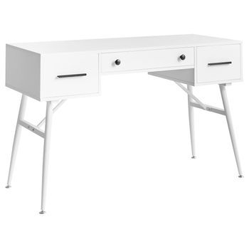Escritorio Retro Oficina En Casa 3 Cajones Tablero Aglomerado Patas De Hierro 120 X 50 Cm Blanco Marfla