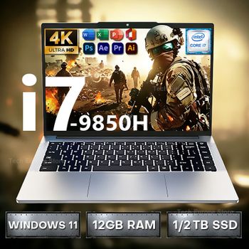 Portátil 2026 con Windows 11, Intel Core I7 9850H/7500U, 12GB de RAM, 1TB/2TB SSD, Pantalla de 14.1 Pulgadas, Ultra Delgado, para Negocios, Estudio y Oficina