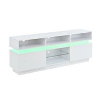 mueble tv blanco de 160 cm con led controlado por aplicacion y 10 espacios