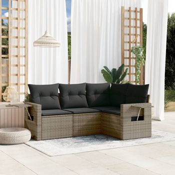 Conjunto De Sofás De Jardín 4 Uds | Mueble Jardin Mesa Y Sillas Y Cojines Ratán Sintético Gris Cfw467424