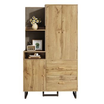 Armario Recibidor - Mueble De Entrada - Mdf - Natural Y Negro (110x38x186cm)