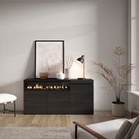 aparador efecto madera negro 150x35x75cm chimenea efecto fuego