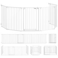 pawhut barrera para perros plegable valla para mascotas de 6 paneles puerta con cierre doble para escalera pasillo blanco   aosom espana