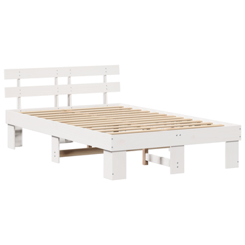 Cama Matrimonial | Cama Doble | Estructura De Cama Con Cabecero Blanca 140x190 Cm De Madera Maciza De Pino Cfw85929