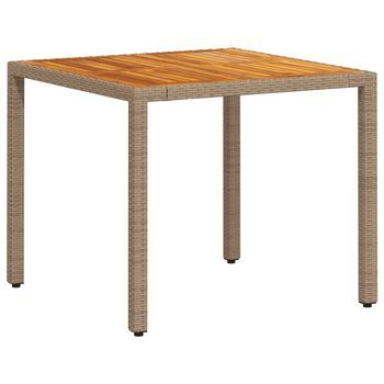 Mesa De Jardín | Mesa De Exterior De Ratán Pe Y Madera Acacia Beige 90x90x75 Cm