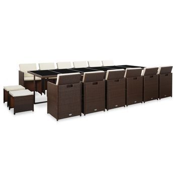 Set Comedor De Jardín 17 Pzas Y Cojines Ratán Sintético Marrón Vidaxl