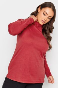 Yours Top Rojo De Algodón Con Cuello Alto, Mujer Curvy Y Tallas Grandes, Yours