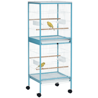 jaula grande para pajaros pawut con doble base comederos bandeja extraible perchas ruedas 515x50x cm azul