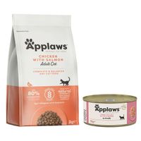 pack nutricion mixta pienso  latas applaws - 2 kg adult con pollo y salmon  6 x 156 g filete de atun y gambas