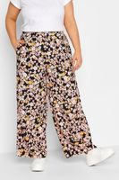 yours pantalones anchos negros de flores mujer curvy y tallas grandes yours