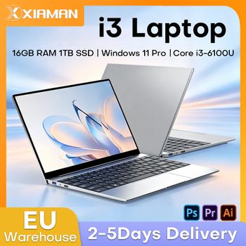 Computadora Portátil Xiaman Ultra Delgada de 14.1 Pulgadas, Intel Core I3-6100U, 16GB RAM, 1TB/2TB SSD, Pantalla FHD 1920*1080, Windows 11, Oficina, Estudio, PC