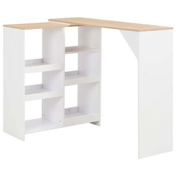 Mesa Alta De Bar Con Estante Móvil Blanca 138x39x110 Cm Vidaxl