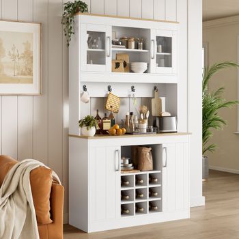 Buffet De Cocina - Mueble Auxiliar - Tablero De Partículas - Blanco Y Madera (106x39x175cm)
