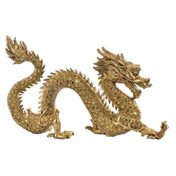 Figura Resina Espejo 52x14x32 Dragon Dorado