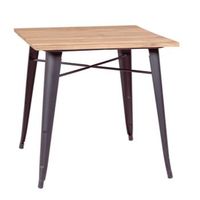 mesa industrial de acero envejecido y madera clara 80x80x78cm - antique