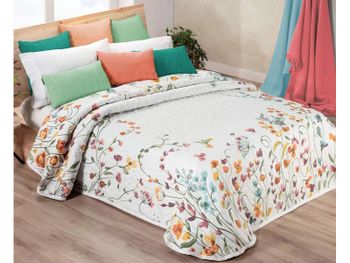 Colcha jacquard colibrí de manterol floral multicolor