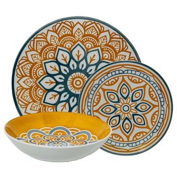 Vajilla 18 pzs porcelana manda la amarillo/azul