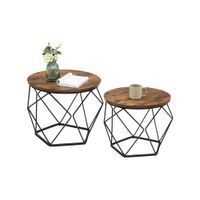 mesa de centro redonda marron rustico  negro  50diametro x 40a cm