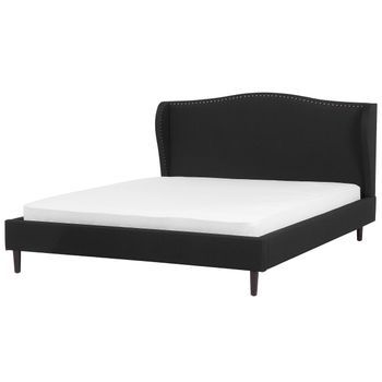 Cama Doble Tapizada Negra 180 X 200 Cm Con Somier Y Cabecero Estilo Glamour Colmar
