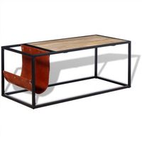 mesa de centro de salon de diseno moderno con revistero 110 x 50 x 45 cm cuero genuino marron y acero dec037721