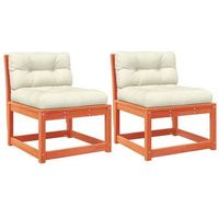 2 uds sofas jardin  sofa de exterior con cojines madera maciza pino marron cera