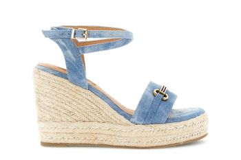 sandalias de cuña con tira en el tobillo y banda delantera jeans 38