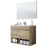 mueble de aseo con espejo mueble de bano colgante moderno 1 compartimento abierto 2 puertas 80x45x64 cm con lavamanos ceramico