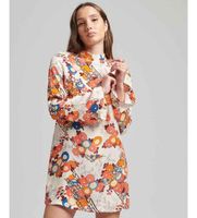 superdry para mujer w8011410a minivestido de manga larga estampado blanco m casual viscosa