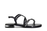 sandalias de piel con pala cruzada y pedreria termosellada black
