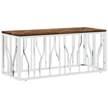 Mesa De Centro Acero Inoxidable Y Madera Maciza Reciclada Vidaxl