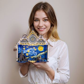 Rompecabezas Metálico 3D de la Noche Estrellada de Van Gogh, Modelo para Armar, Manualidades Decorativas, Adornos Navideños, Regalos Móviles