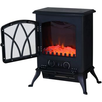 HOMCOM Chimenea Eléctrica Móvil tipo Estufa de Pie con Efecto de Leña Ardiendo Calefactor 1000W/2000W 45x28,5x54cm Color Negro   Aosom España