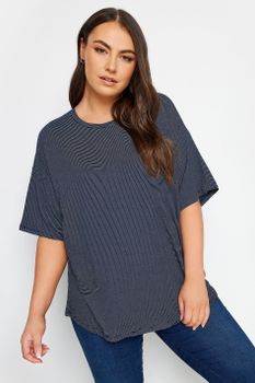Yours Camiseta Azul Oscuro Mil Rayas, Mujer Curvy Y Tallas Grandes, Yours