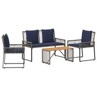 juego de muebles de exterior con cojin 9 piezas  mobiliario de jardin gris y azul marino