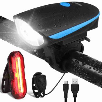 Almalux® Luces Bicicleta LED 300L Recargables USB IP65 con Bocina 120dB Kit Delantera Trasera Multimodo Impermeables Noche