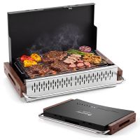 costway barbacoa de carbon tamano grande portatil de mesa plegable con rejilla ajustable y orificios ventilacion para jardin acampada negro marron plateado